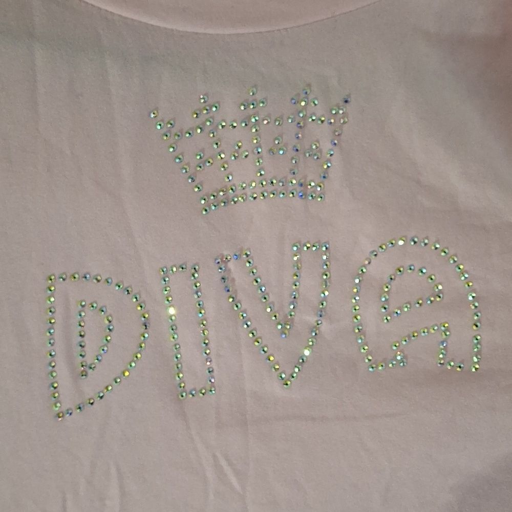 NNWT Diva Crown Rhinestone Baby Tee With Striped Sleeves